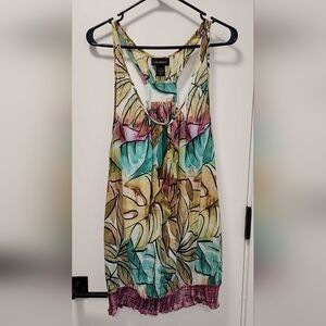 Tropical Leaf Print Sleeveless Blouse